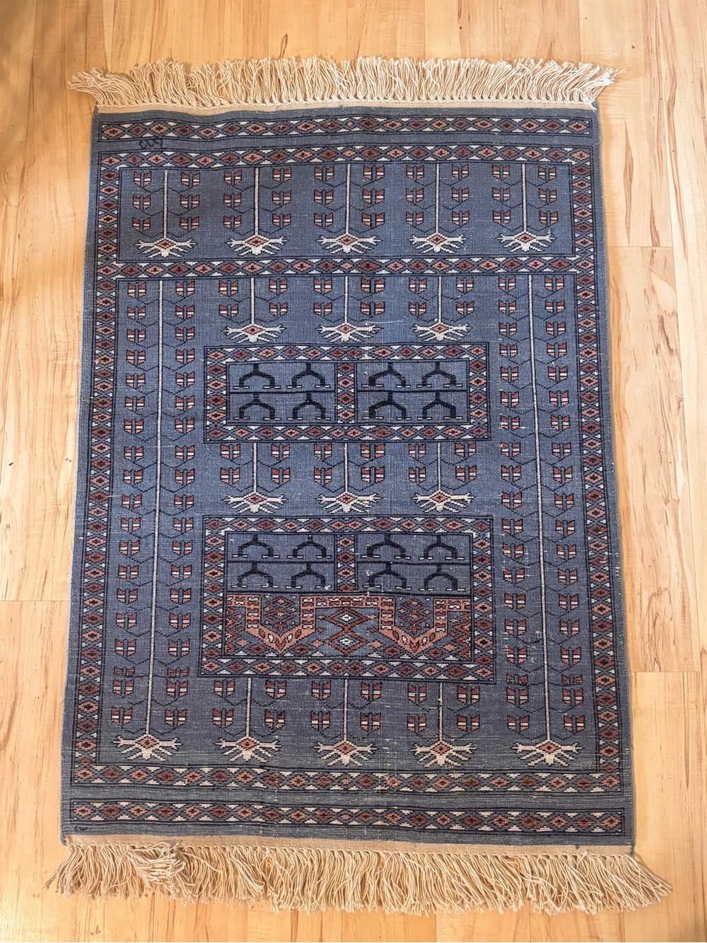 Hand Knotted Wool Area Rug Bokhara Blue Grey 2x3 Fringe Parda Style Traditional - Picture 7 of 9